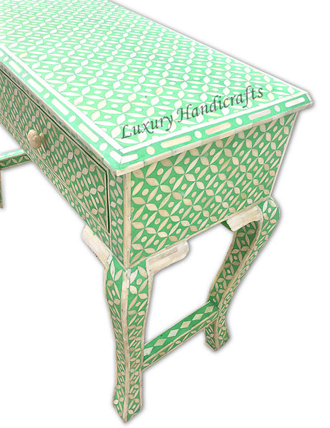 Bone Inlay 2 Drawer Geometric Console Green