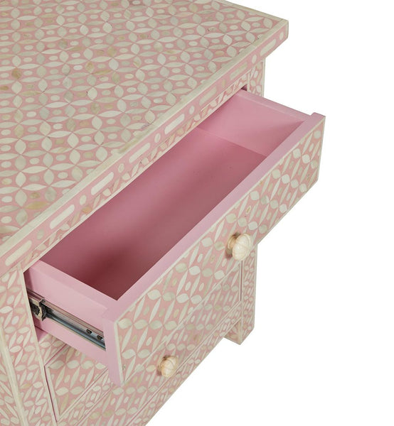 Pink Bone Inlay 3 Drawer Bedside Geometric