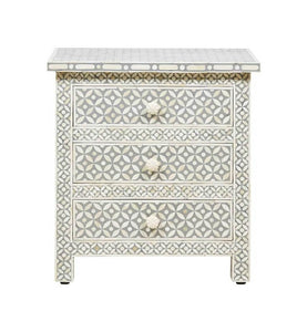Grey Bone Inlay 3 Drawer Bedside Geometric