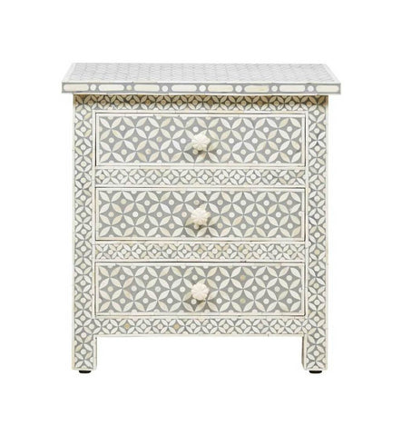 Grey Bone Inlay 3 Drawer Bedside Geometric 1