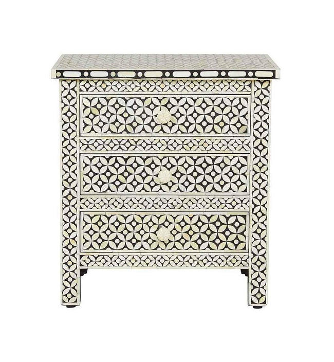 Black Bone Inlay 3 Drawer Bedside Geometric 1