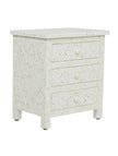 White Bone Inlay 3 Drawer Bedside Geometric 2