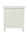 White Bone Inlay 3 Drawer Bedside Geometric 1