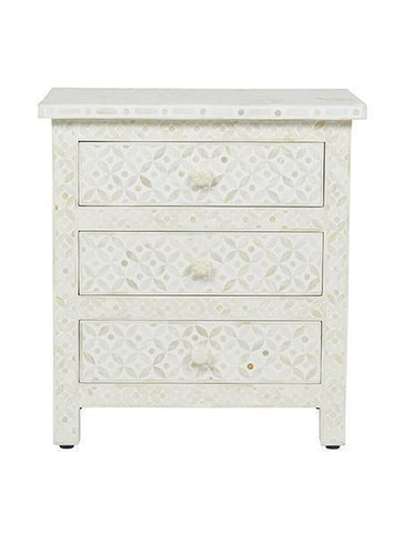 White Bone Inlay 3 Drawer Bedside Geometric 1