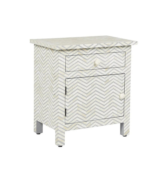 Bone Inlay Chevron Zigzag Bedside Grey