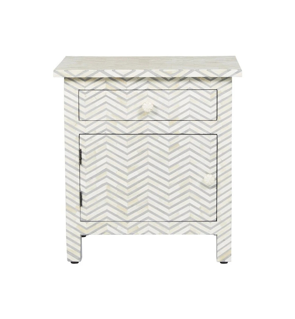 Bone Inlay Chevron Zigzag Bedside Grey