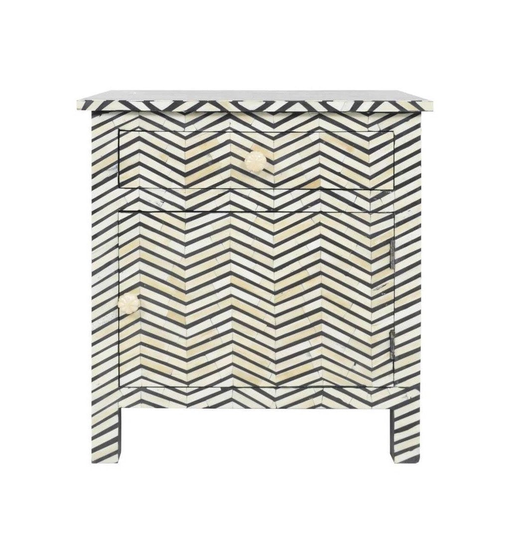 Bone Inlay Chevron Zigzag Bedside Black