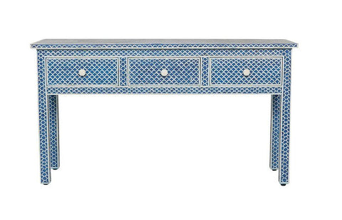 Blue Bone Inlay Fishscale Console 3 Drawer 1