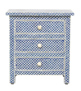 Bone Inlay Fishscale 3 Drawer Bedside Blue
