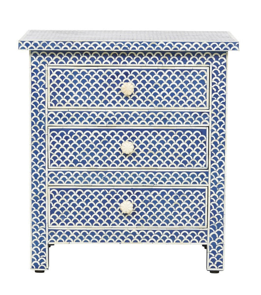 Bone Inlay Fishscale 3 Drawer Bedside Blue