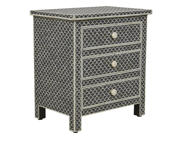 Bone Inlay Fishscale 3 Drawer Bedside Black