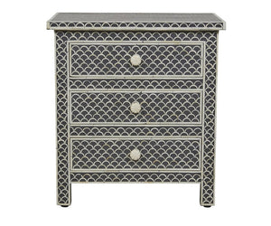Bone Inlay Fishscale 3 Drawer Bedside Black