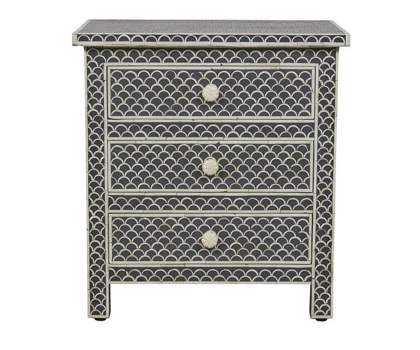 Bone Inlay Fishscale 3 Drawer Bedside Black