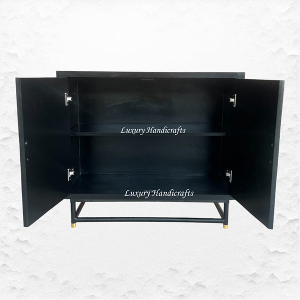 Bone Inlay Geometric 2 Door Cabinet Black 3