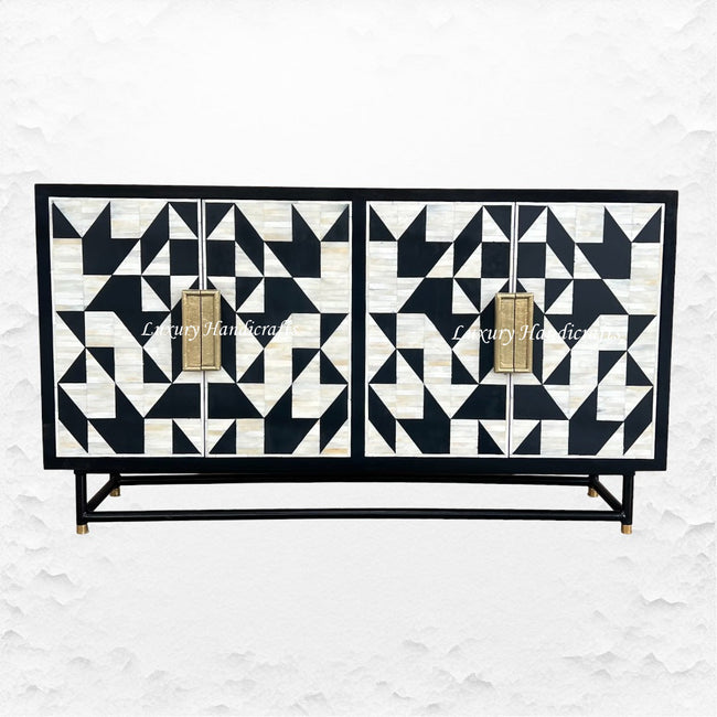 Bone Inlay Geometric 4 Door Sideboard Black 1