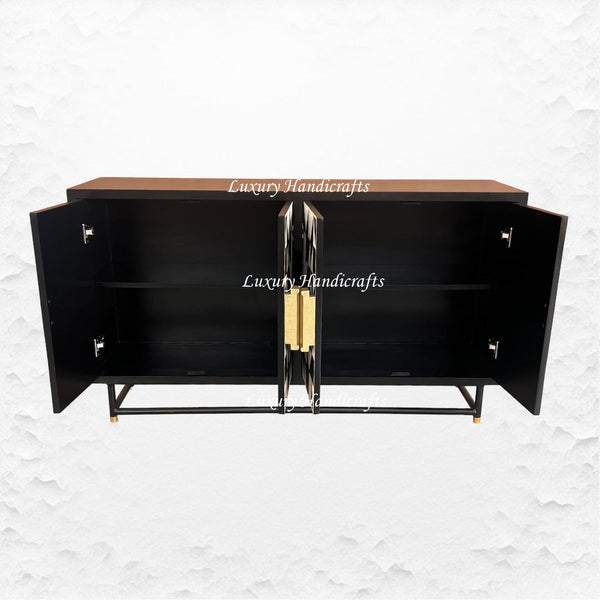 Bone Inlay Geometric 4 Door Sideboard Black