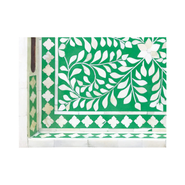 Green Bone Inlaid Rectangular Tray Floral Design
