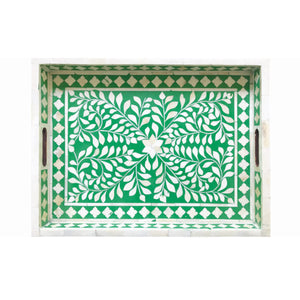 Green Bone Inlaid Rectangular Tray Floral Design