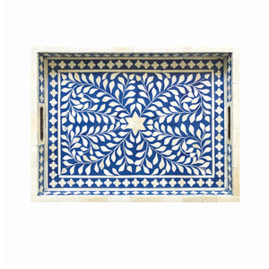 Blue Bone Inlaid Rectangular Tray Floral Design