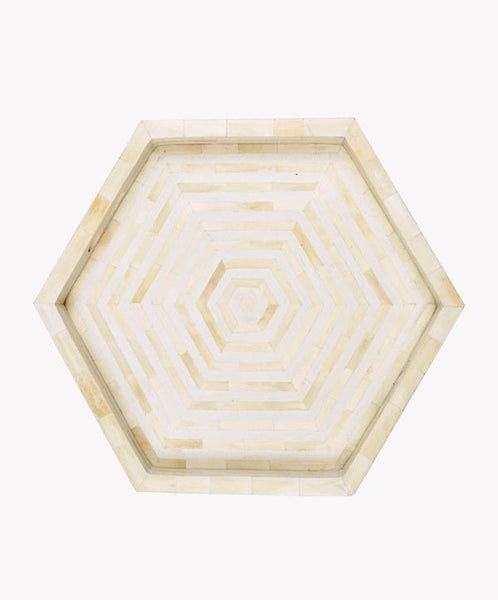 Bone Inlay Tray Stripe Hexagon Shape White