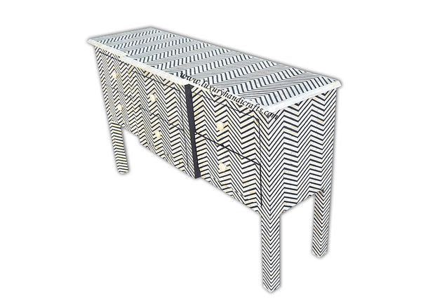 Bone Inlay 6 Drawer Console Chevron Design Black
