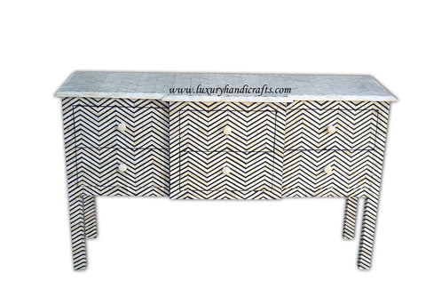 Bone Inlay 6 Drawer Console Chevron Design Black 1