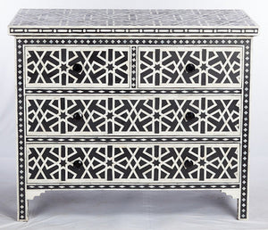 Black Bone Inlay Chest Of 4 Drawer Star Geometrical Design