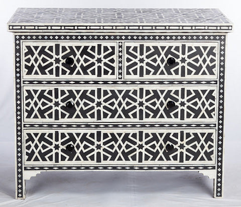 Black Bone Inlay Chest Of 4 Drawer Star Geometrical Design