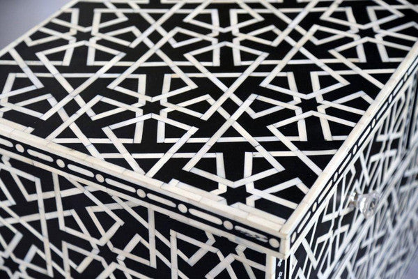 Black Bone Inlay Chest Of 4 Drawer Star Geometrical Design