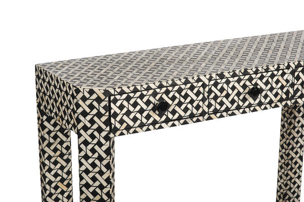 Black Bone Inlaid 3 Drawer Console Manhattan
