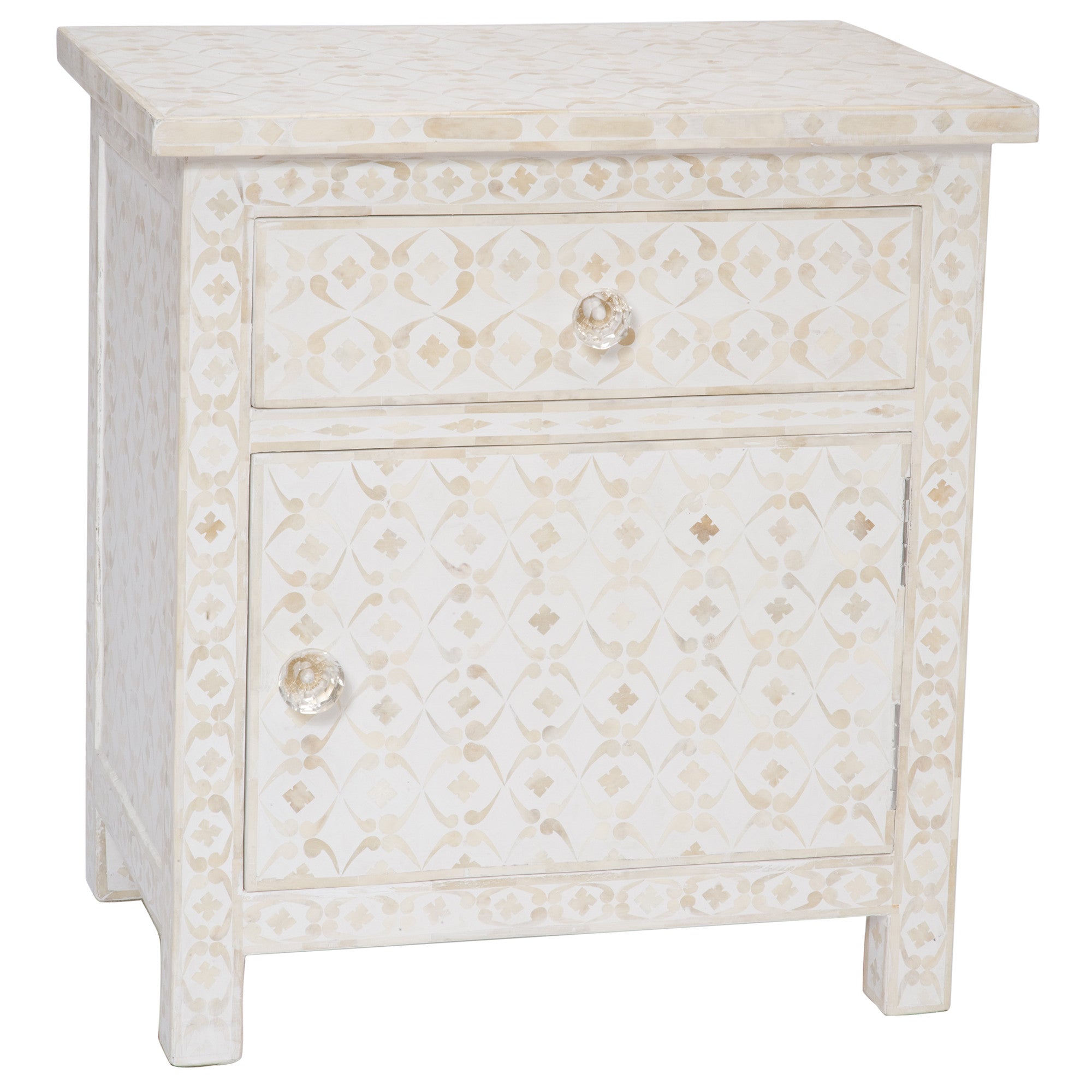 Bone Inlay 1 Drawer 1 Door Side Cabinet Quote Design White 1