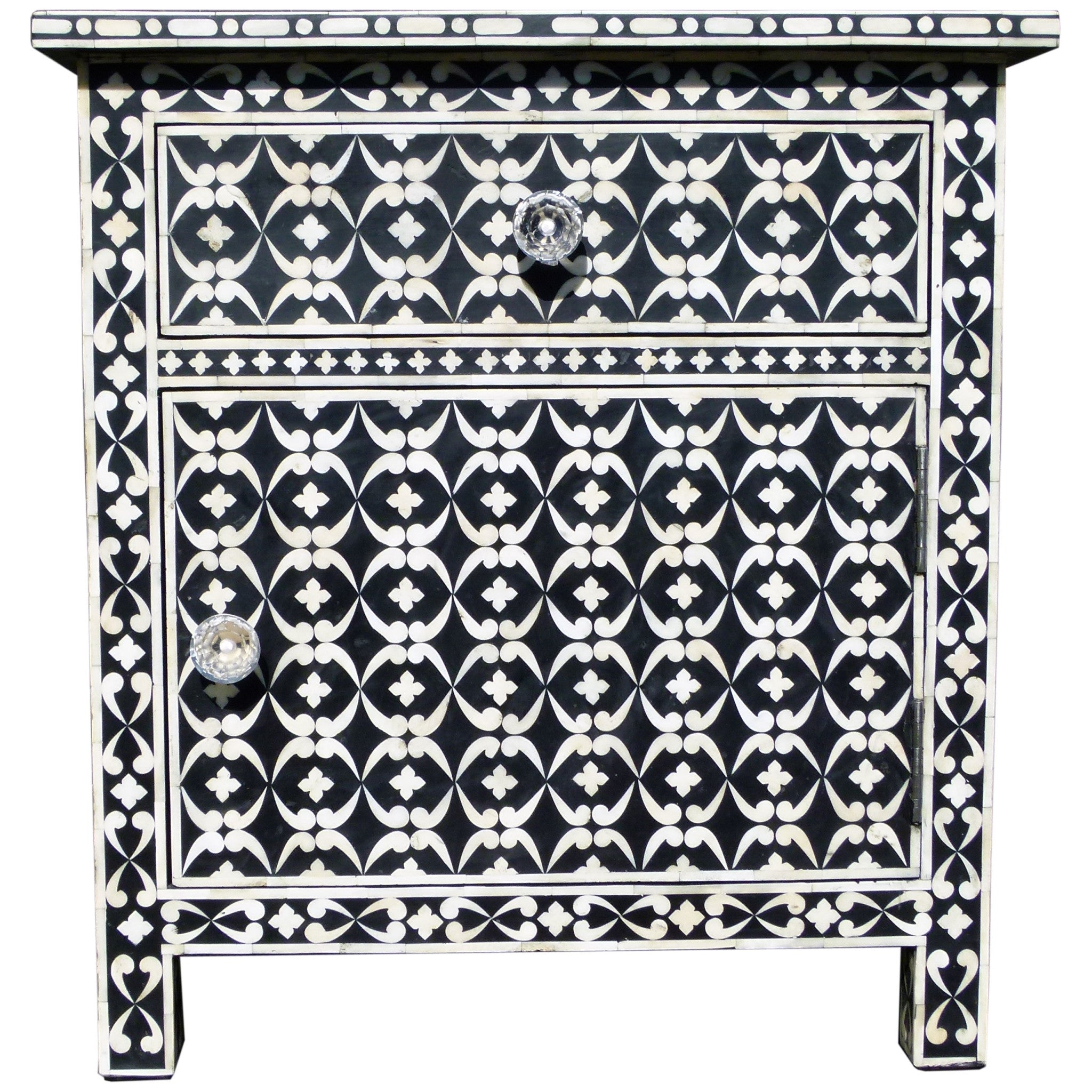 Bone Inlay 1 Drawer 1 Door Side Cabinet Quote Design Black 1
