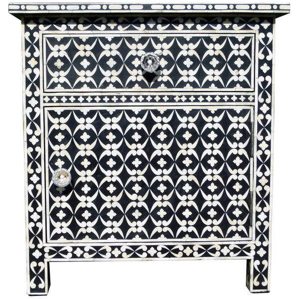 Bone Inlay 1 Drawer 1 Door Side Cabinet Quote Design Black 1
