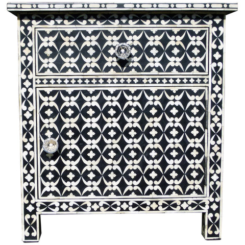 Bone Inlay 1 Drawer 1 Door Side Cabinet Quote Design Black 1