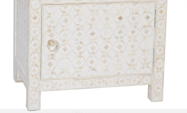 Bone Inlay 1 Drawer 1 Door Side Cabinet Quote Design White 3