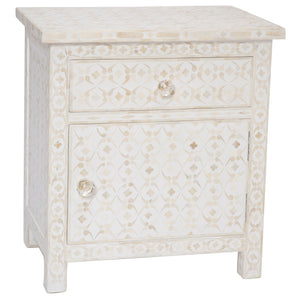 Bone Inlay 1 Drawer 1 Door Side Cabinet Quote Design White 1
