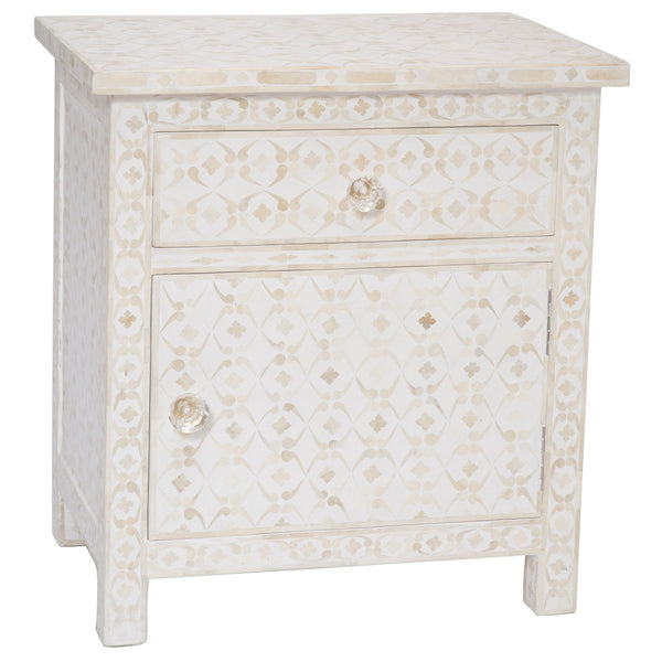 Bone Inlay 1 Drawer 1 Door Side Cabinet Quote Design White 1