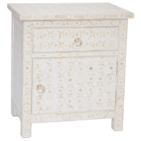 Bone Inlay 1 Drawer 1 Door Side Cabinet Quote Design White 1