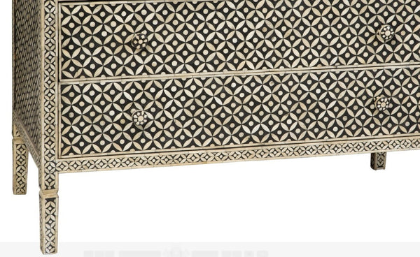 Bone Inlay 2 Drawer Chest Large Geometric Design Black 3