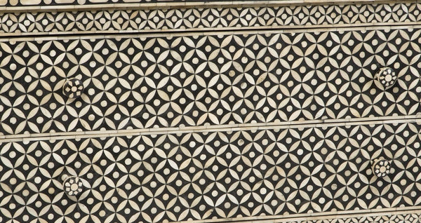 Bone Inlay 2 Drawer Chest Large Geometric Design Black 2