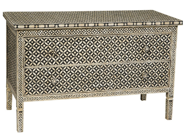 Bone Inlay 2 Drawer Chest Large Geometric Design Black 1