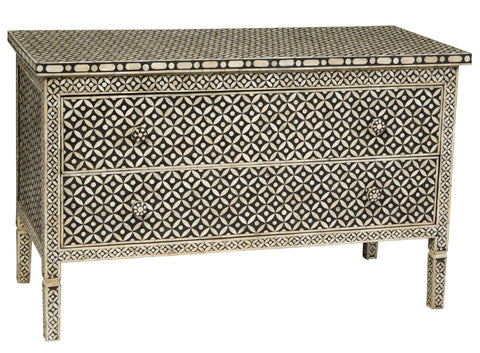 Bone Inlay 2 Drawer Chest Large Geometric Design Black 1