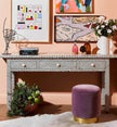 Bone Inlay 3 Drawer Console Chevron Design Black 1
