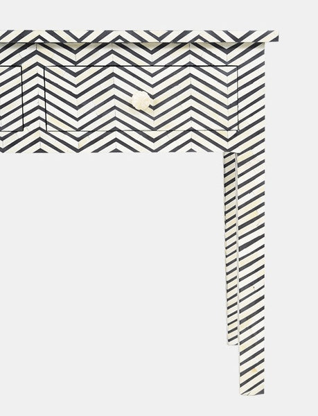 Bone Inlay 3 Drawer Console Chevron Design Black 4