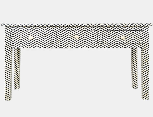 Bone Inlay 3 Drawer Console Chevron Design Black 2