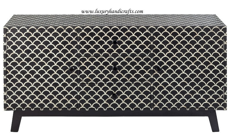 Bone Inlay 3 Drawer 2 Door Sideboard Fishscale Scalloped 1