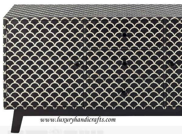 Bone Inlay 3 Drawer 2 Door Sideboard Fishscale Scalloped 2