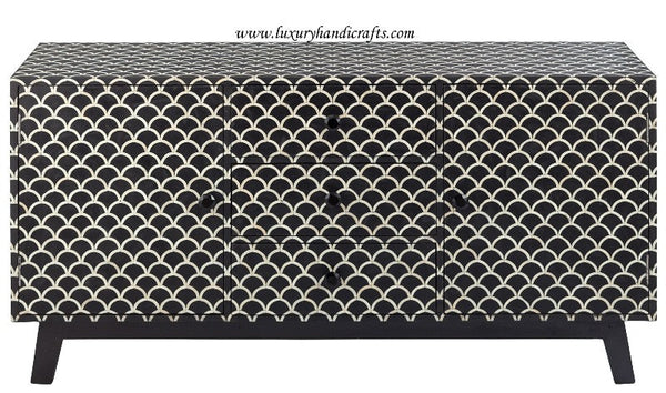 Bone Inlay 3 Drawer 2 Door Sideboard Fishscale Scalloped 1
