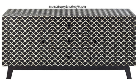 Bone Inlay 3 Drawer 2 Door Sideboard Fishscale Scalloped 1
