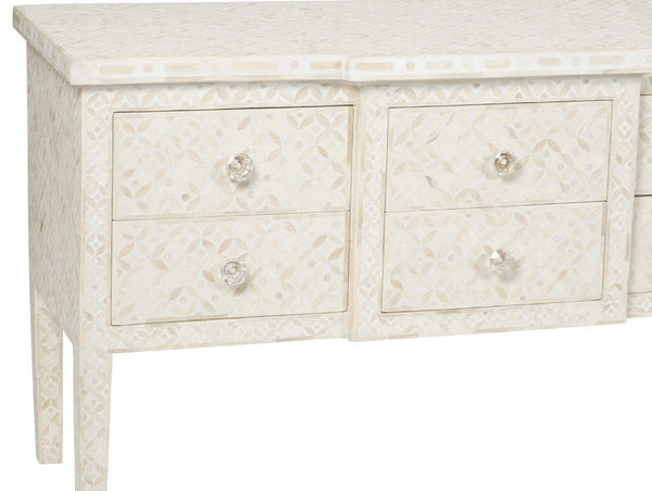 Bone Inlay 6 Drawer Console Table Geometric Design